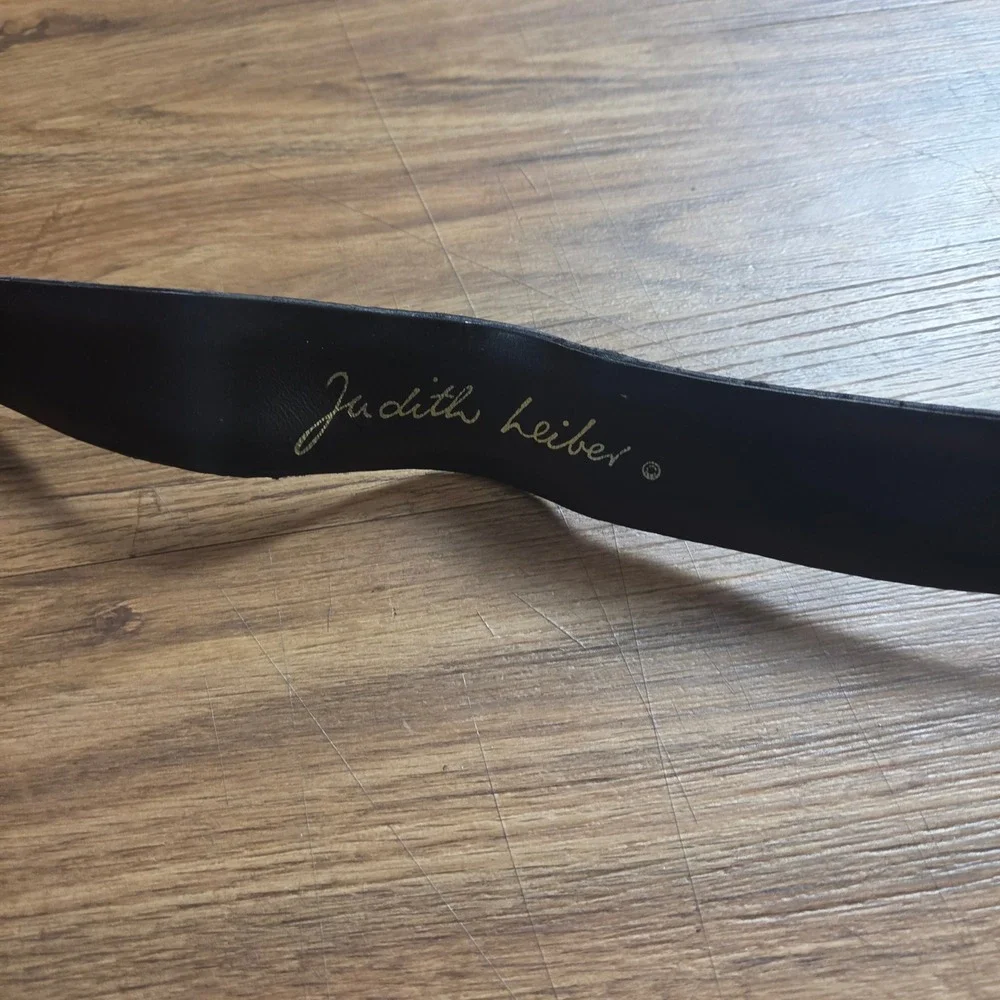 VTG Judith Leiber Satin Leather Crystal Gold Buckle Wide Waist Belt 33 Old Money